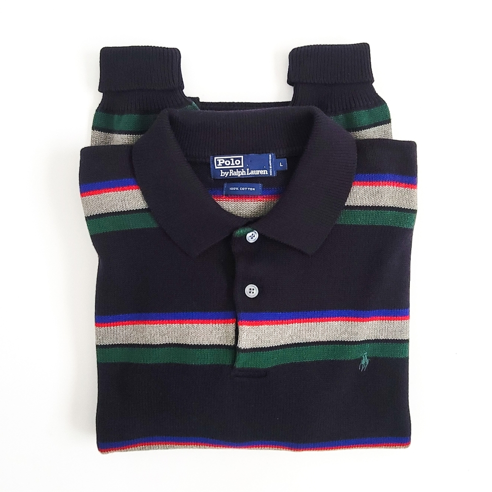 Vintage Polo Ralph Lauren Knit Cotton Rugby Sweater L Navy Blue